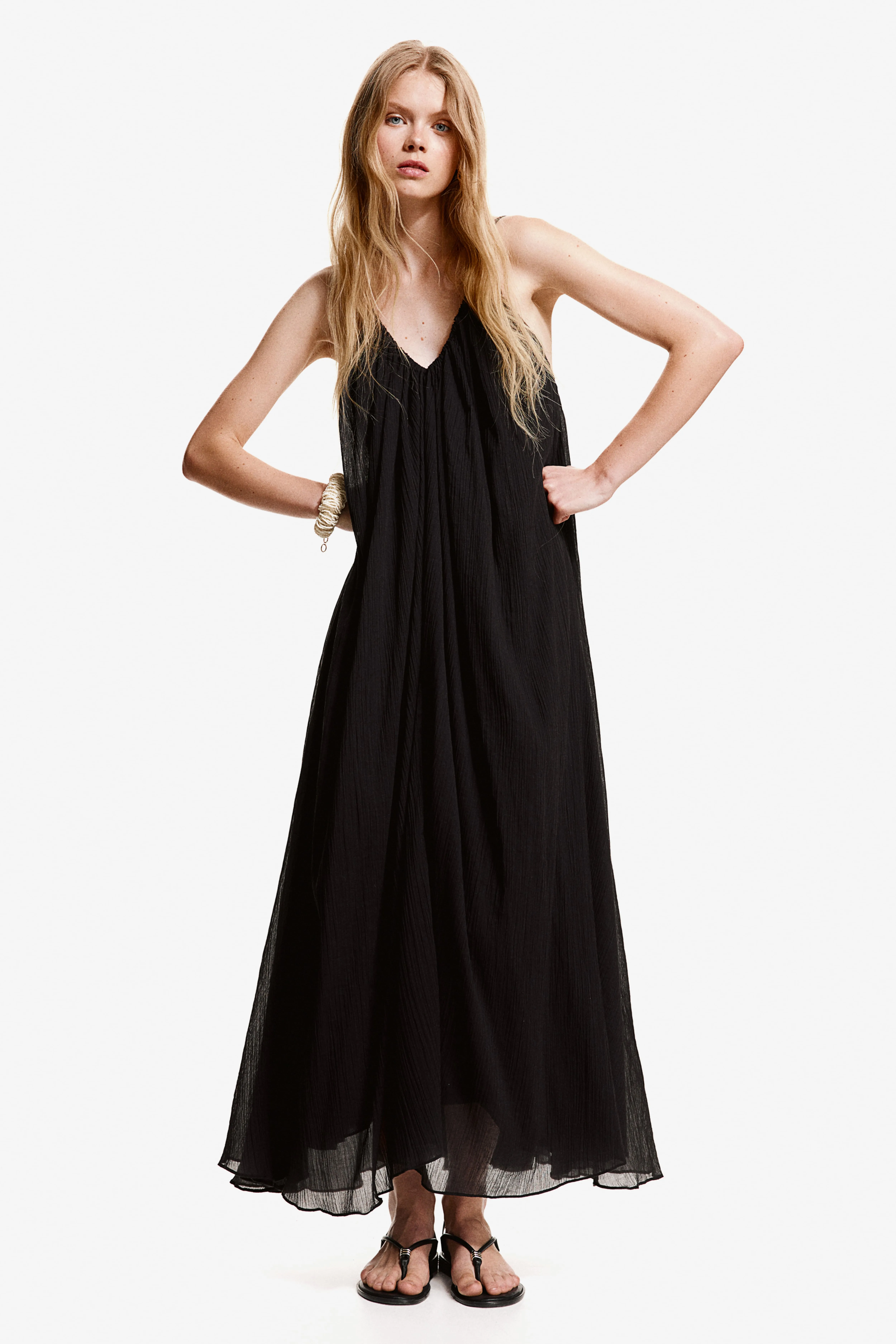 Cotton maxi dress - V-neck - Sleeveless - Black - Ladies | H&M GB