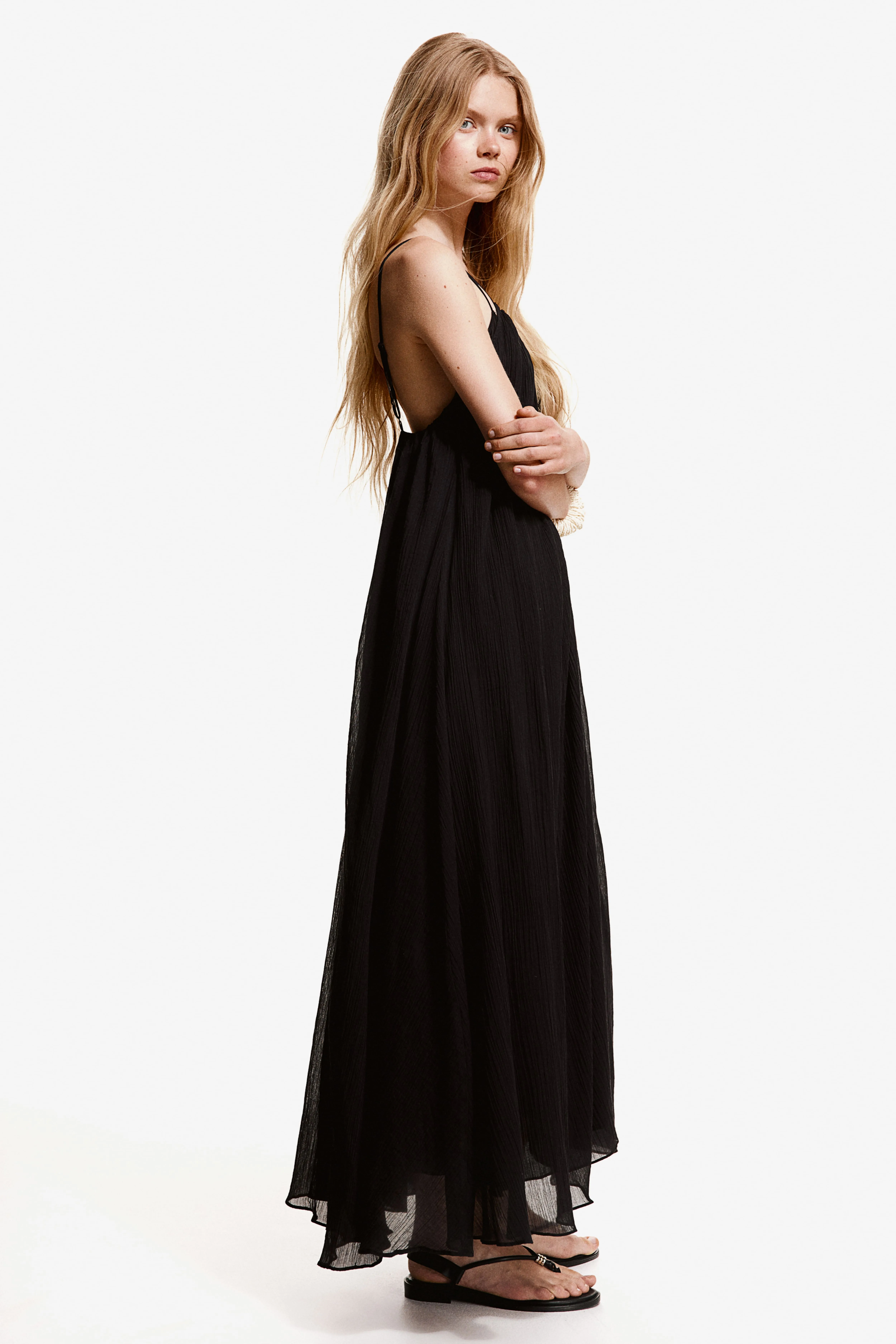 Cotton maxi dress - V-neck - Sleeveless - Black - Ladies | H&M GB