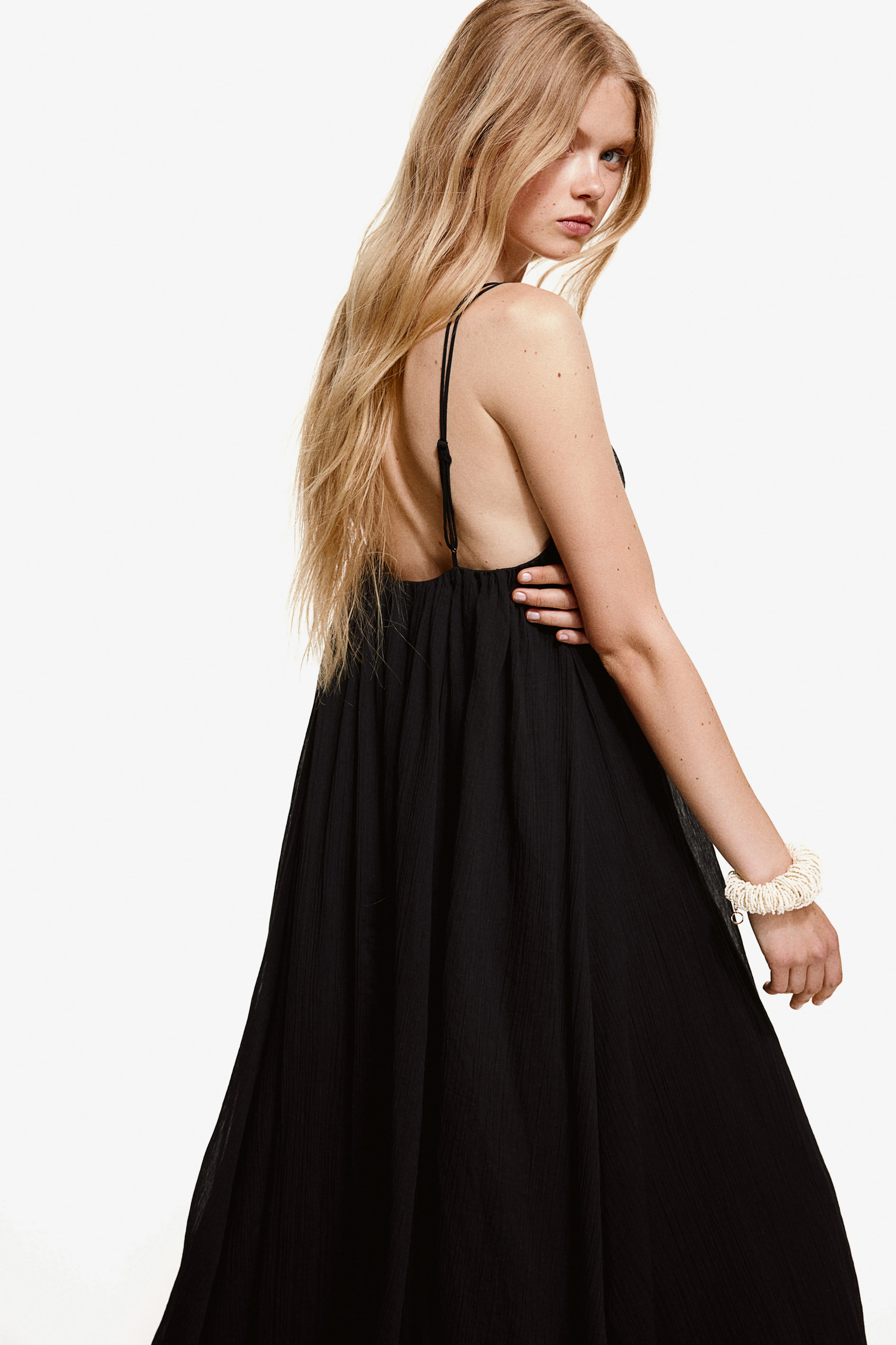 Cotton maxi dress - V-neck - Sleeveless - Black - Ladies | H&M GB