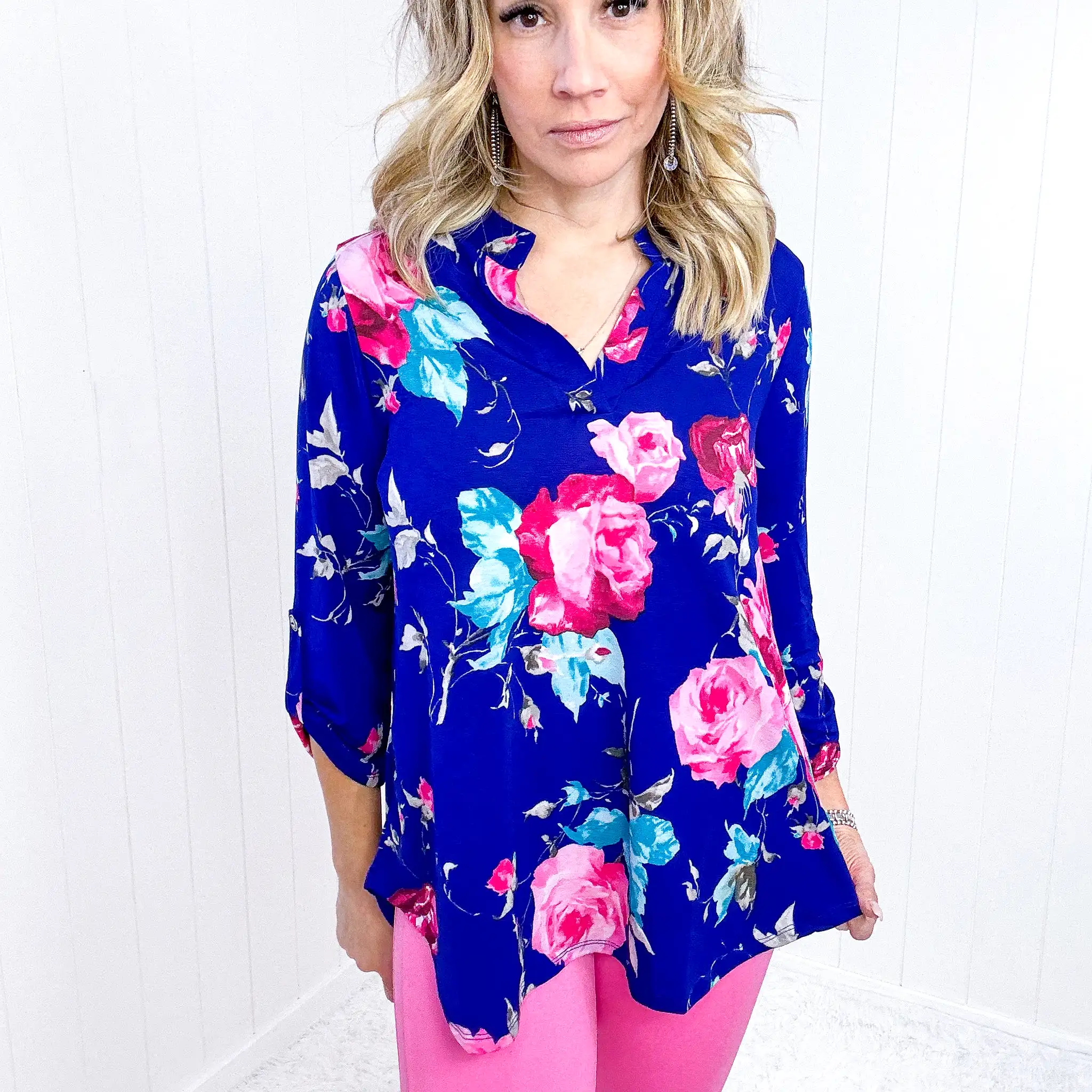 Dear Scarlett Royal Floral Lizzy Top