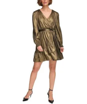 DKNY Womens Metallic Midi Cocktail And Party Dress