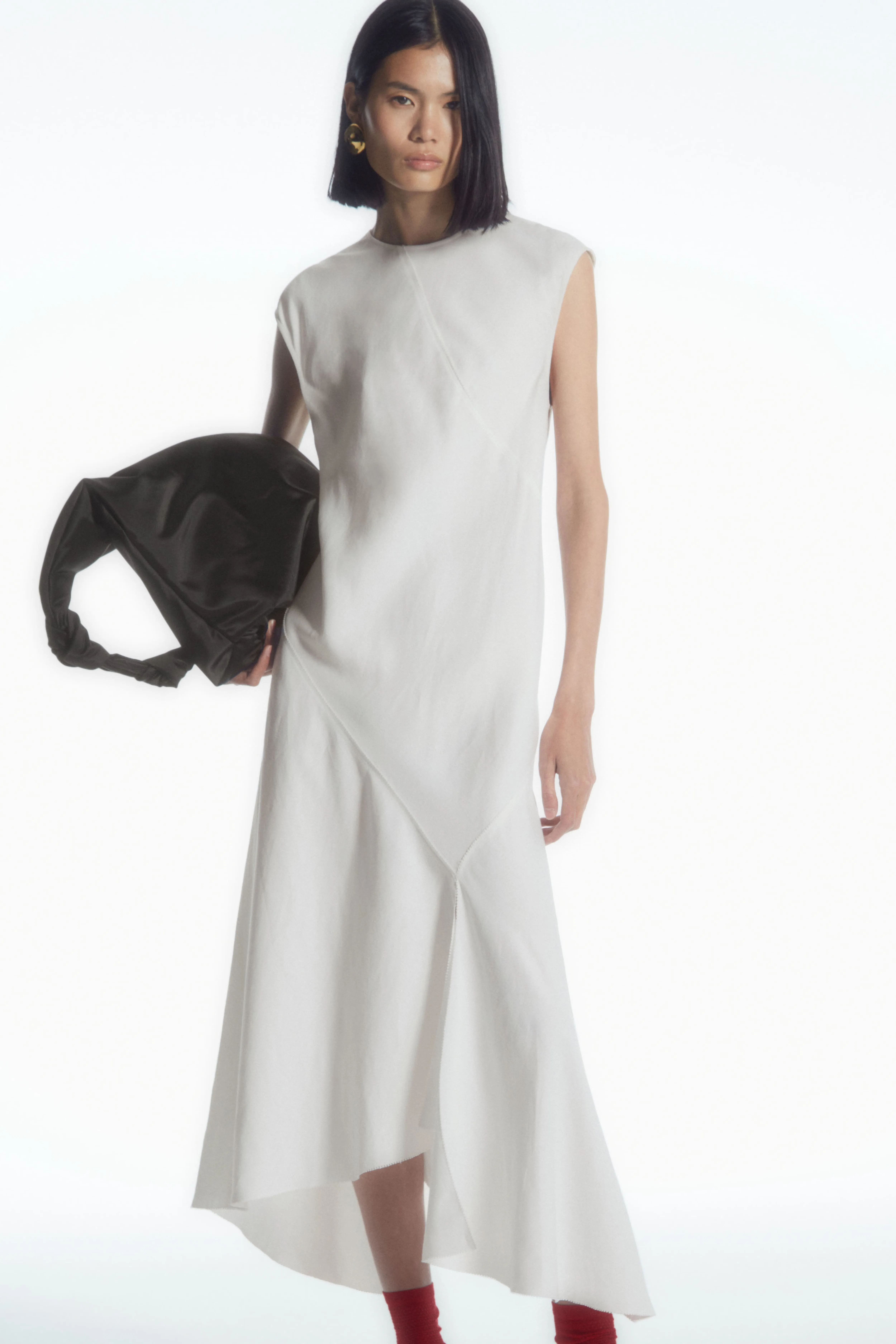 DRAPED ASYMMETRIC MAXI DRESS - Cowl neck - Sleeveless - WHITE - Ladies | H&M GB