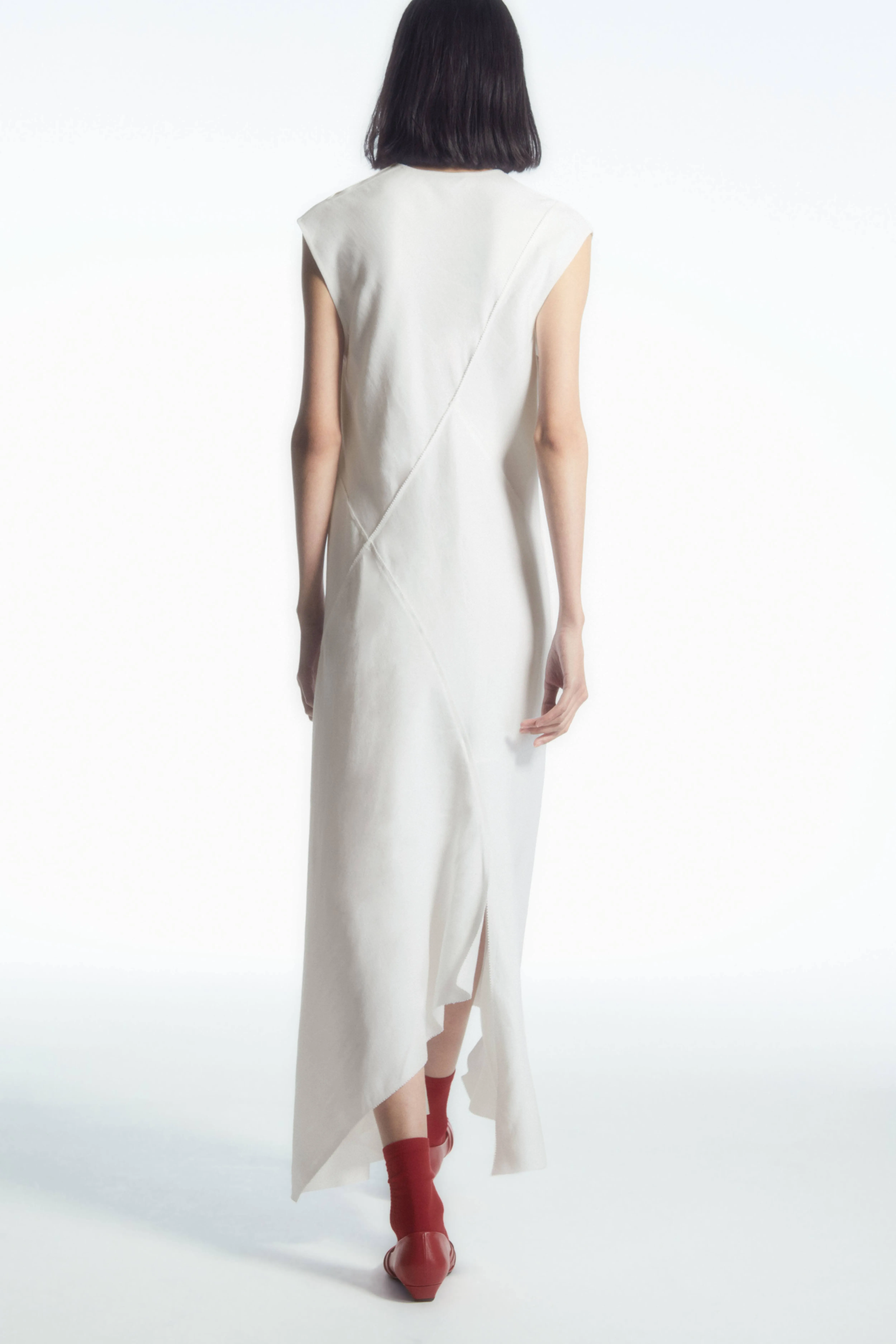 DRAPED ASYMMETRIC MAXI DRESS - Cowl neck - Sleeveless - WHITE - Ladies | H&M GB