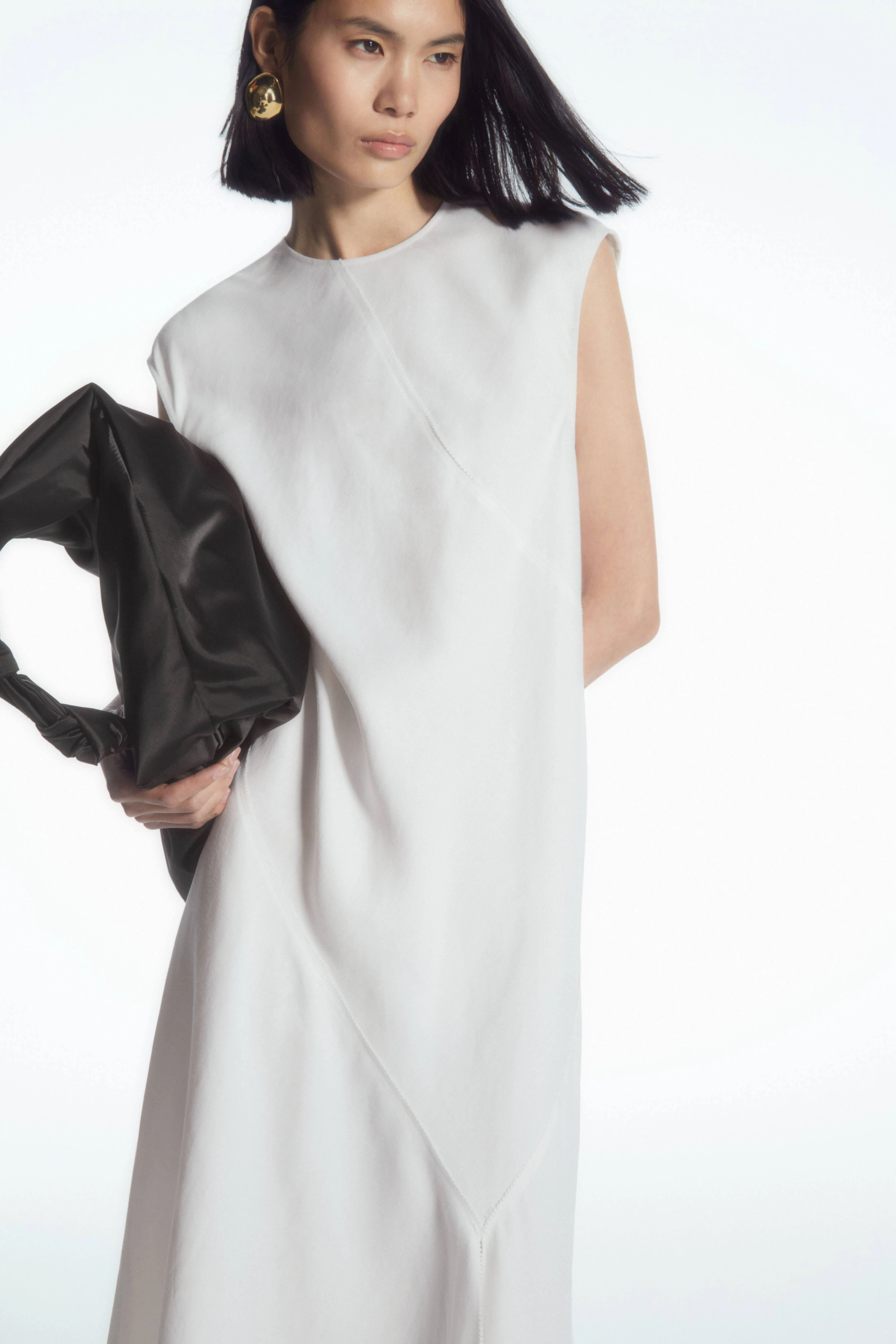 DRAPED ASYMMETRIC MAXI DRESS - Cowl neck - Sleeveless - WHITE - Ladies | H&M GB