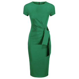 Emerald Green Short Sleeve Ruched Tie Bodycon Pencil Dress