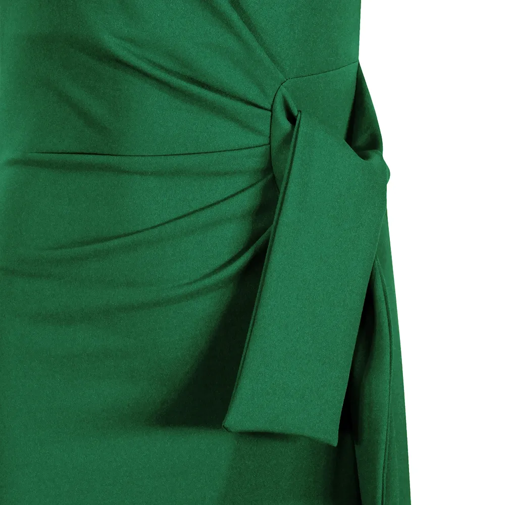 Emerald Green Short Sleeve Ruched Tie Bodycon Pencil Dress