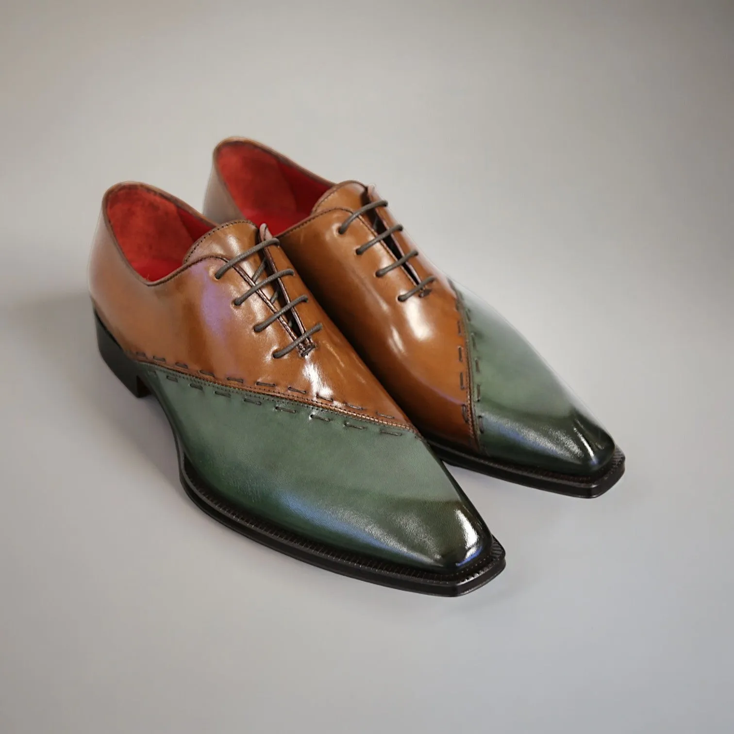 Emilio Franco Aristide Men's Shoes Green/Brown Calf-Skin Leather Oxfords (EF1237)