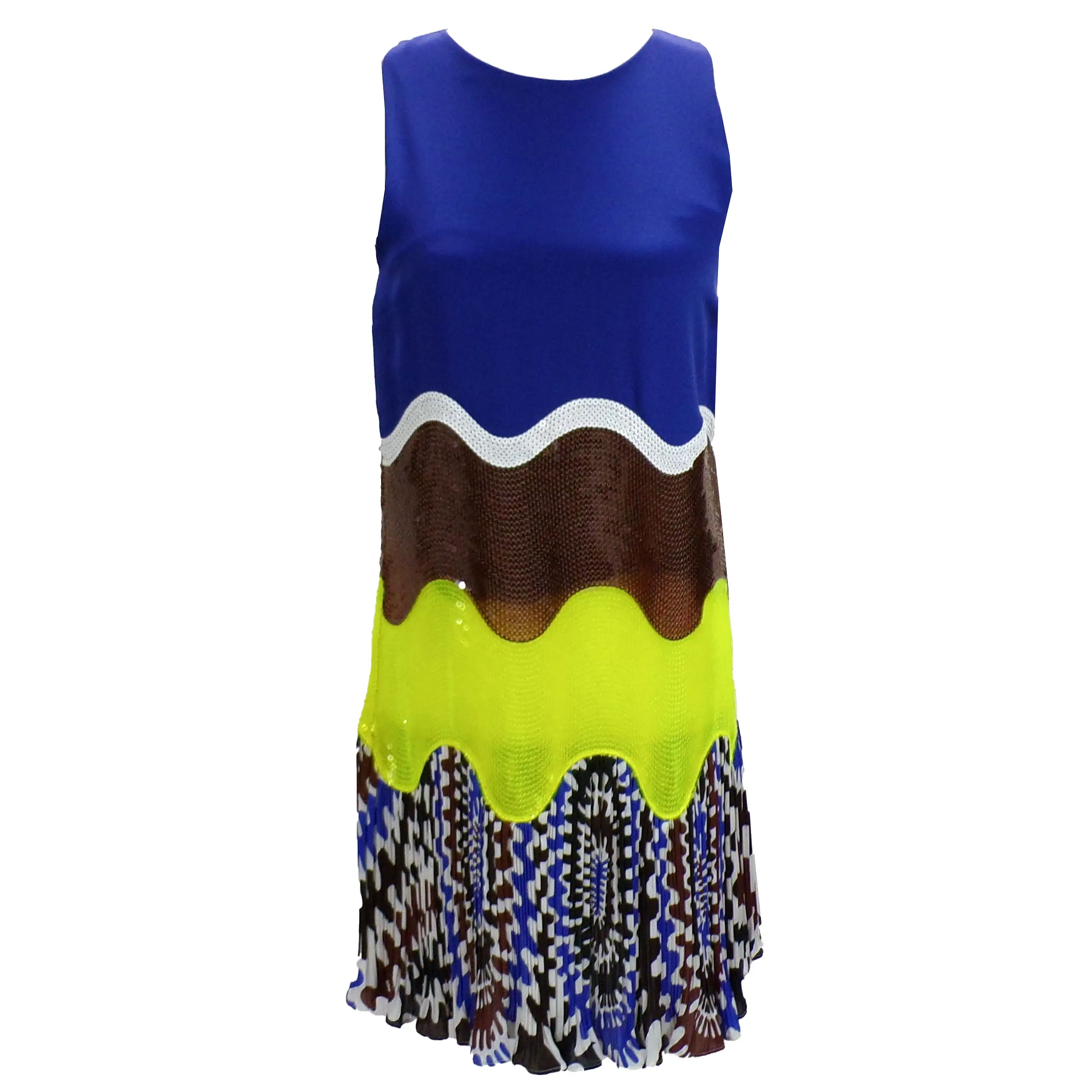 Emilio Pucci Brand New Cobalt, Lime & Chocolate Sequin Midi Dress XS