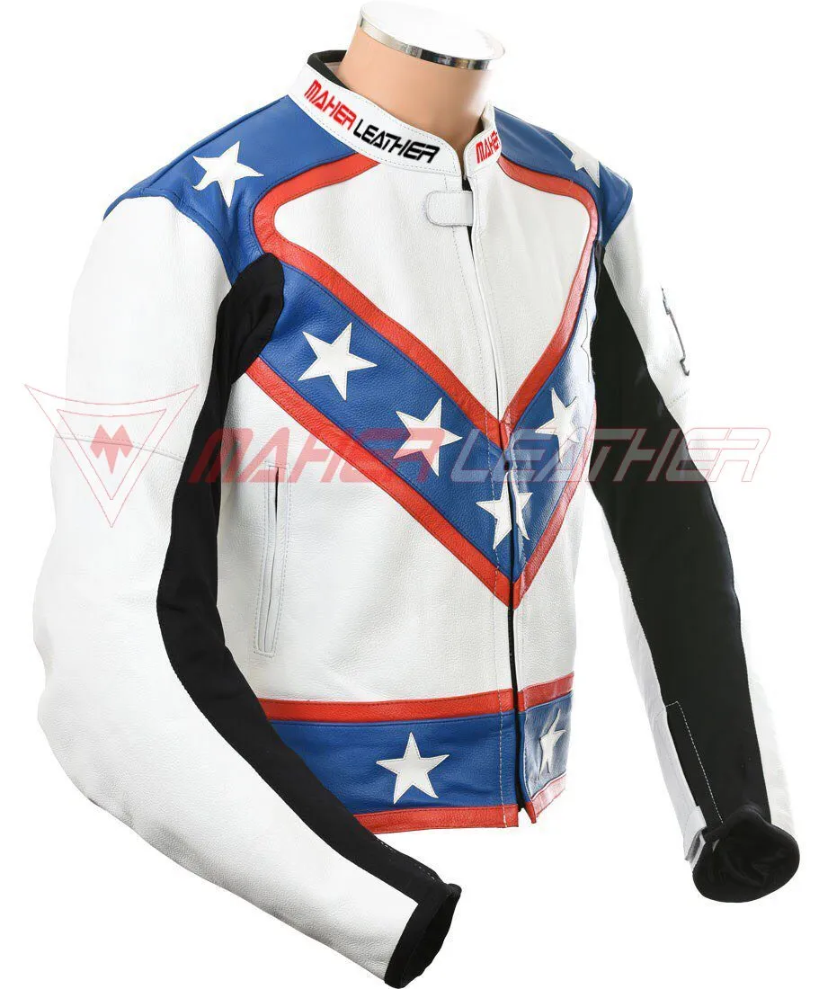 Evel knievel white star leather motorcycle jacket