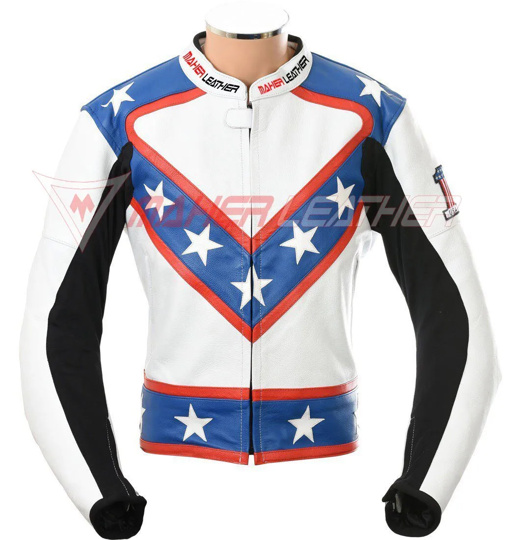 Evel knievel white star leather motorcycle jacket