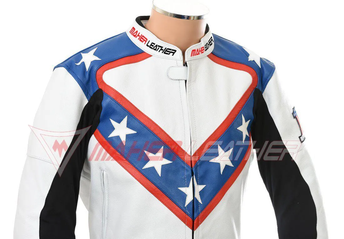 Evel knievel white star leather motorcycle jacket