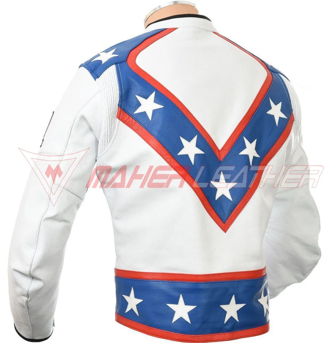 Evel knievel white star leather motorcycle jacket