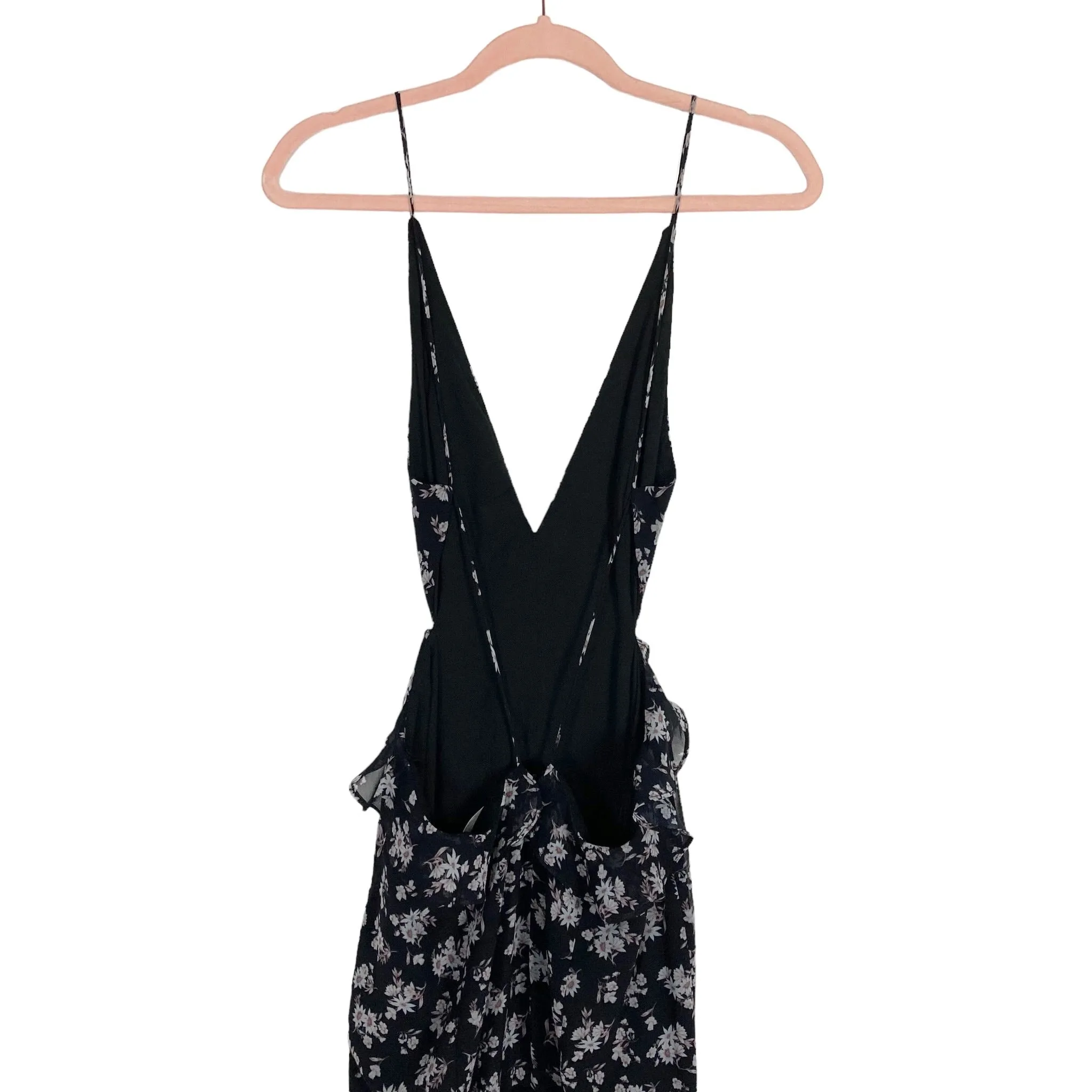 Fame & Partners Black Floral Deep V Strappy Back High Slit Dress- Size 4