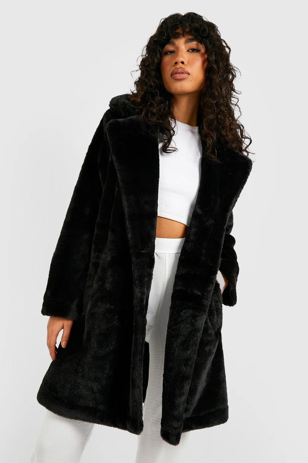 Faux Fur Double Breasted Coat