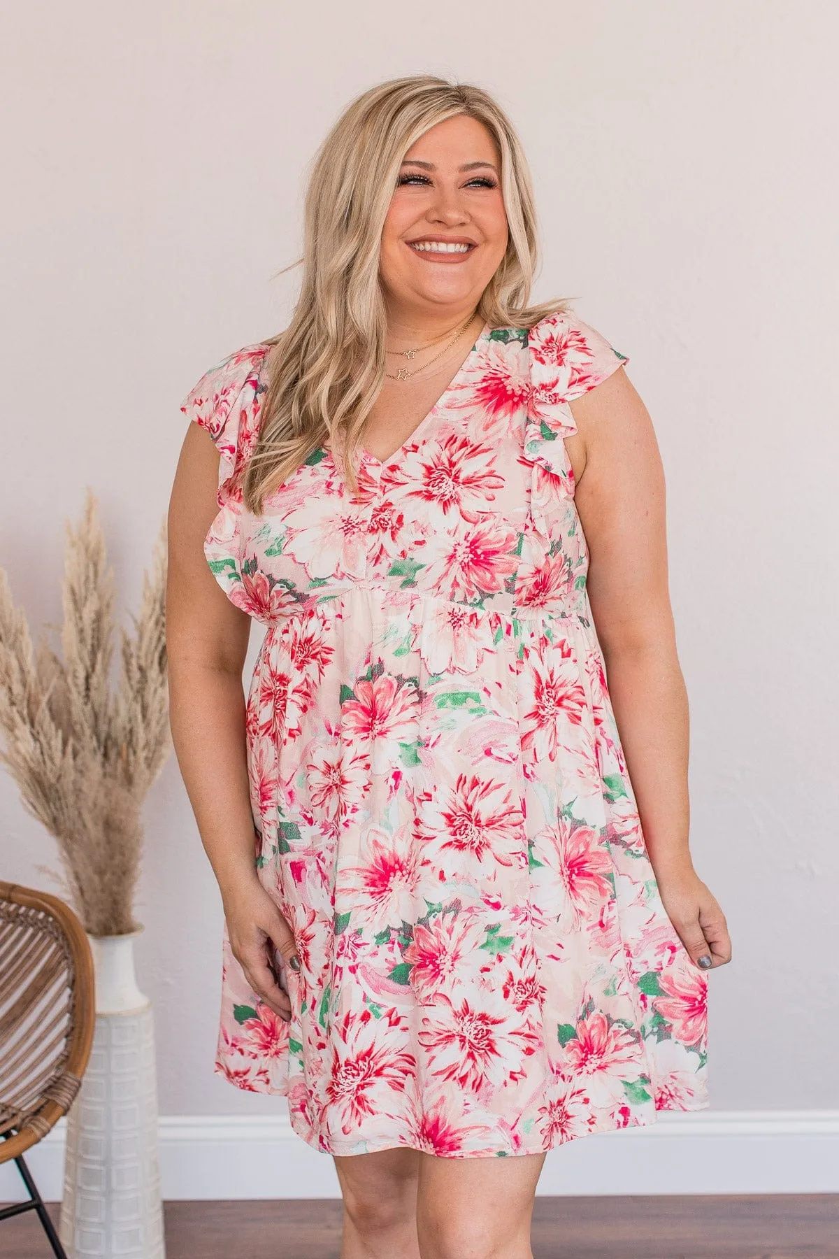 Flirty Flourish Floral Mini Dress- Blush