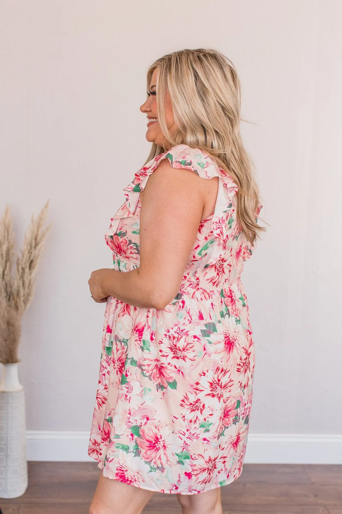 Flirty Flourish Floral Mini Dress- Blush