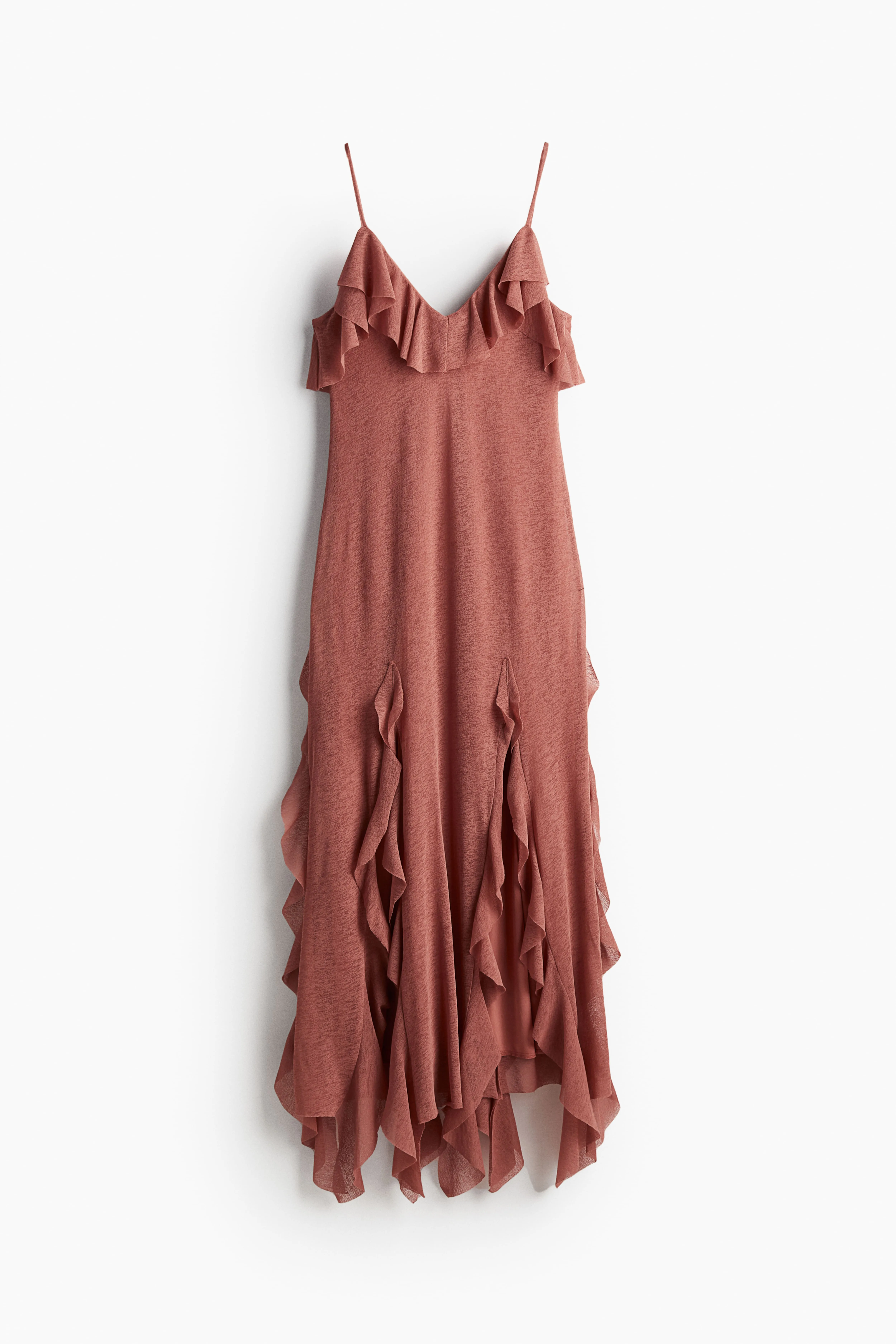 Flounced maxi dress - V-neck - Sleeveless - Dusty pink - Ladies | H&M GB