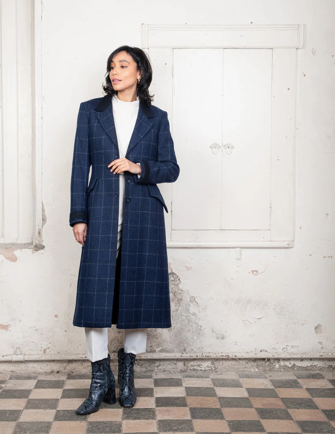 Fran Tweed Coat - Navy Check