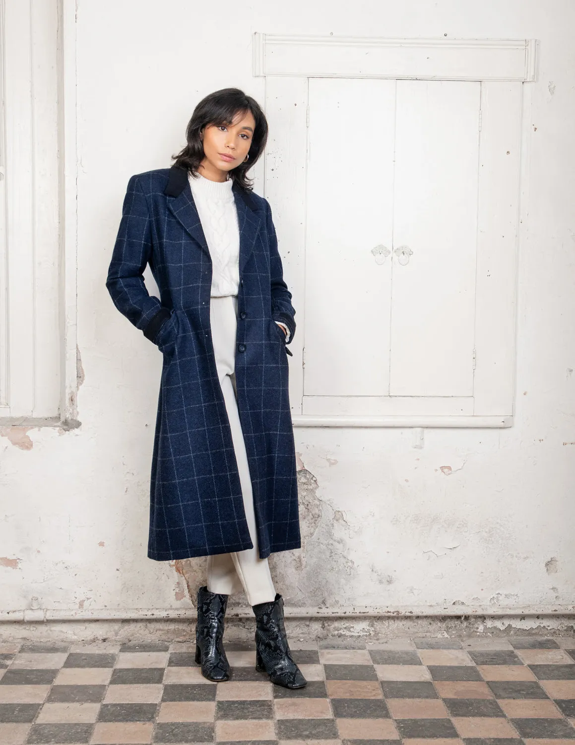 Fran Tweed Coat - Navy Check