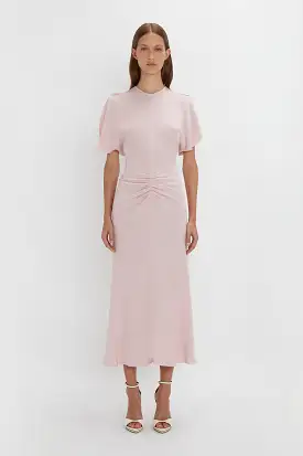 Gathered Waist Midi Dress In Blush