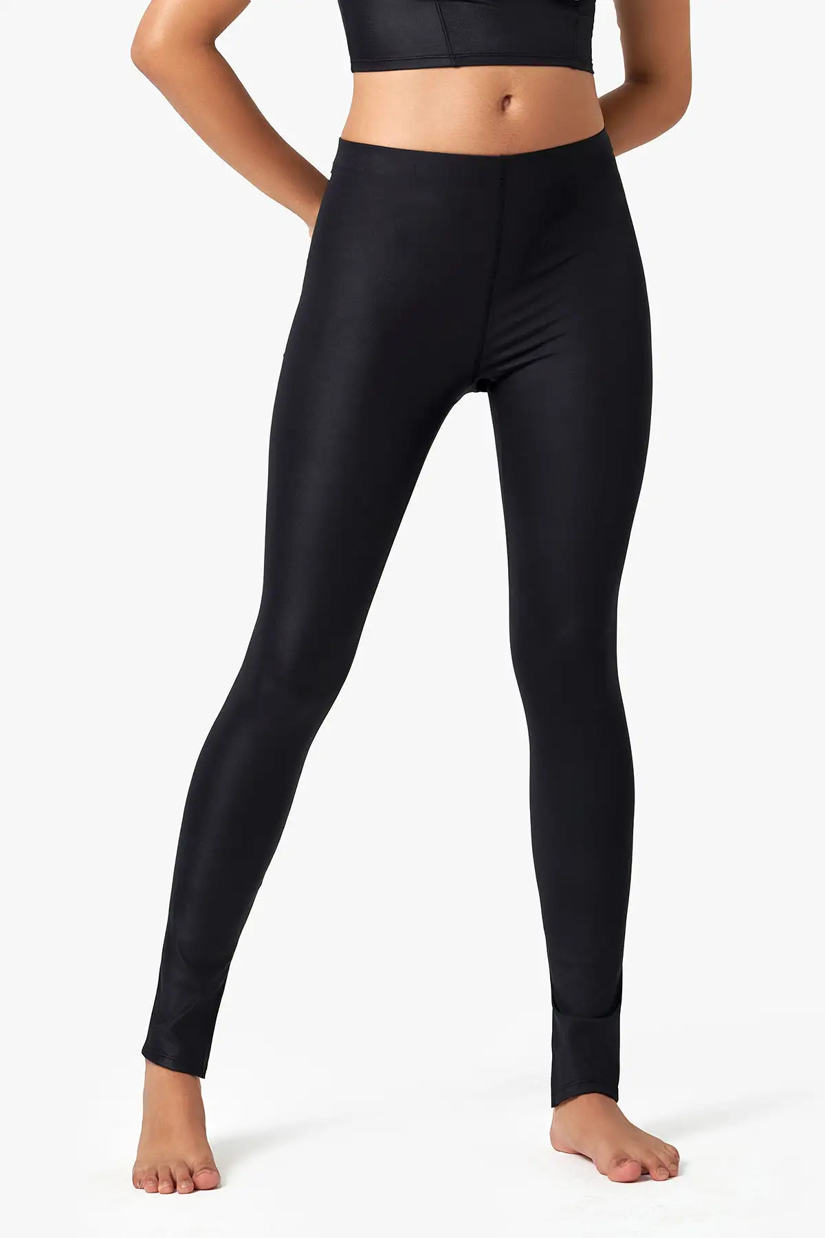 Glossy High-Waisted Slit Full-Length Leggings