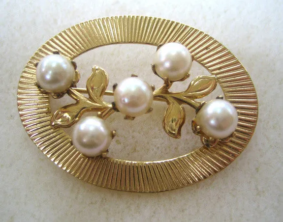 Gold-Filled Cultured Pearl Sunburst Brooch/Pin