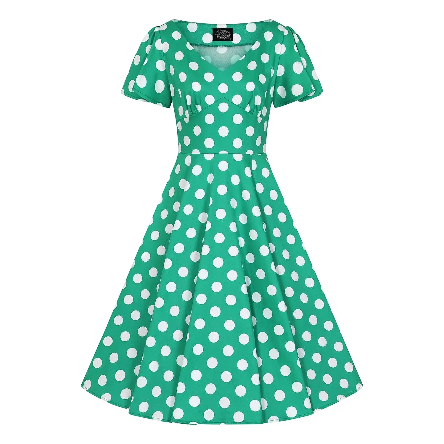 Green & White Polka Dot Short Sleeve 50s Swing Tea Dress