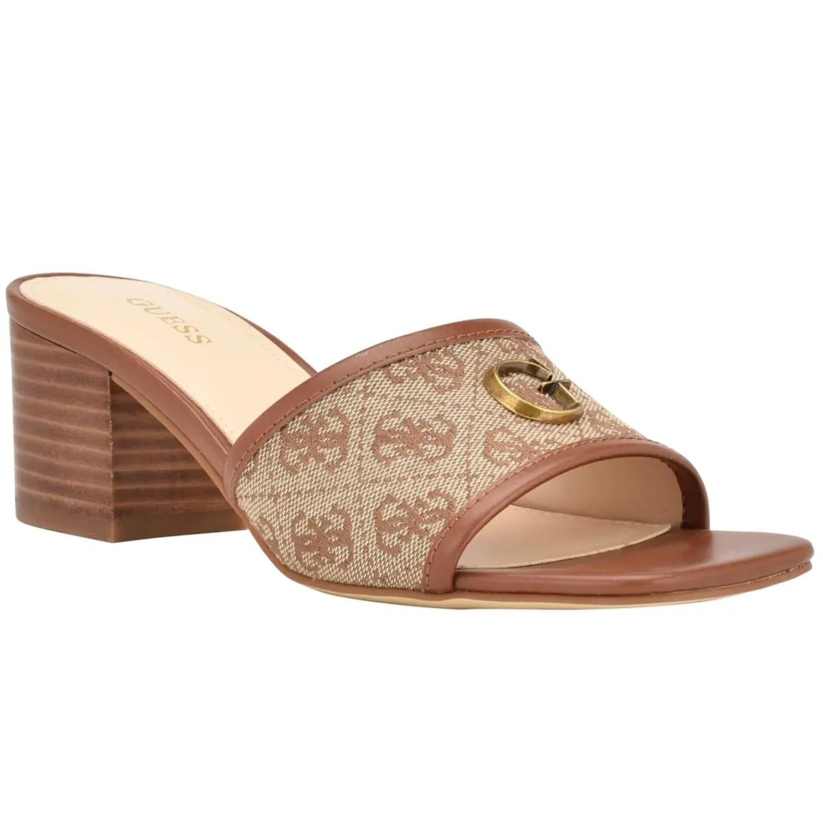 Guess Womens Ulliye Faux Leather Peep-Toe Mule Sandals