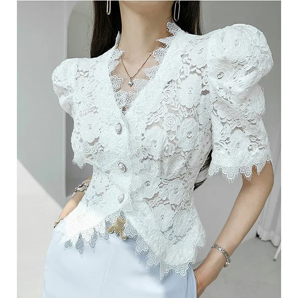 gumzzi  |Plain Short Sleeves Party Style Lace Office Style