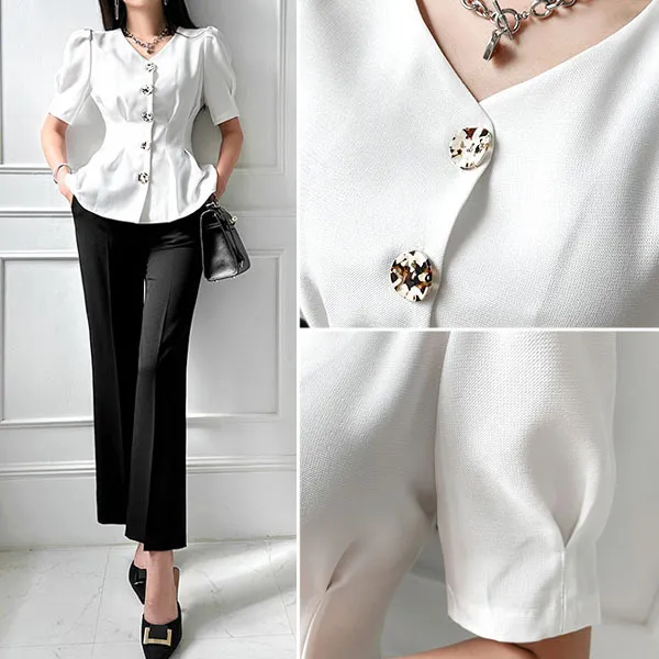 gumzzi  |Plain Short Sleeves Party Style Office Style Elegant Style