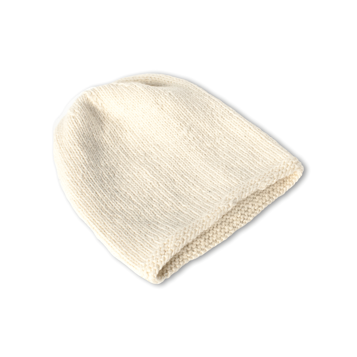 Hand-knitted Wool Beanie in Ivory