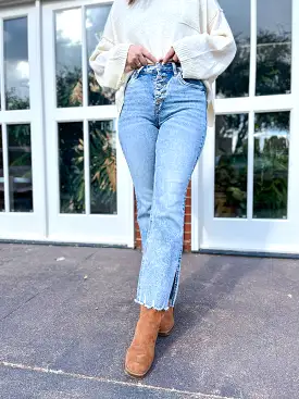 High Rise Side Slit Crop Flare Jean - Flying Monkey