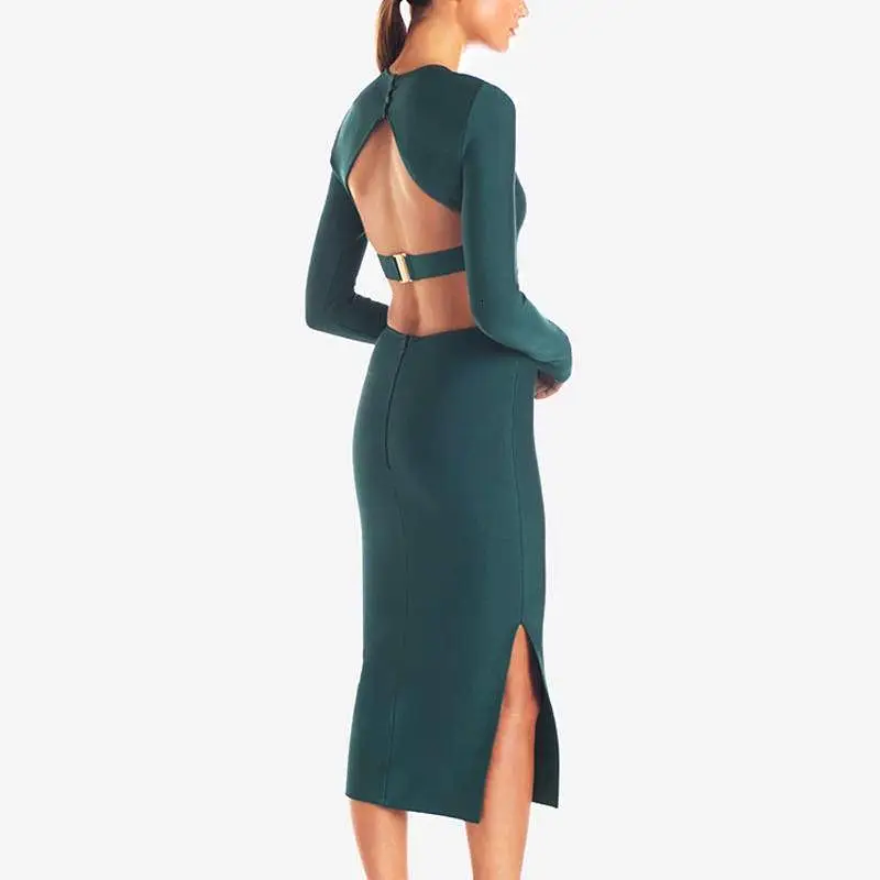 High Slit Backless Midi Bodycon Dress