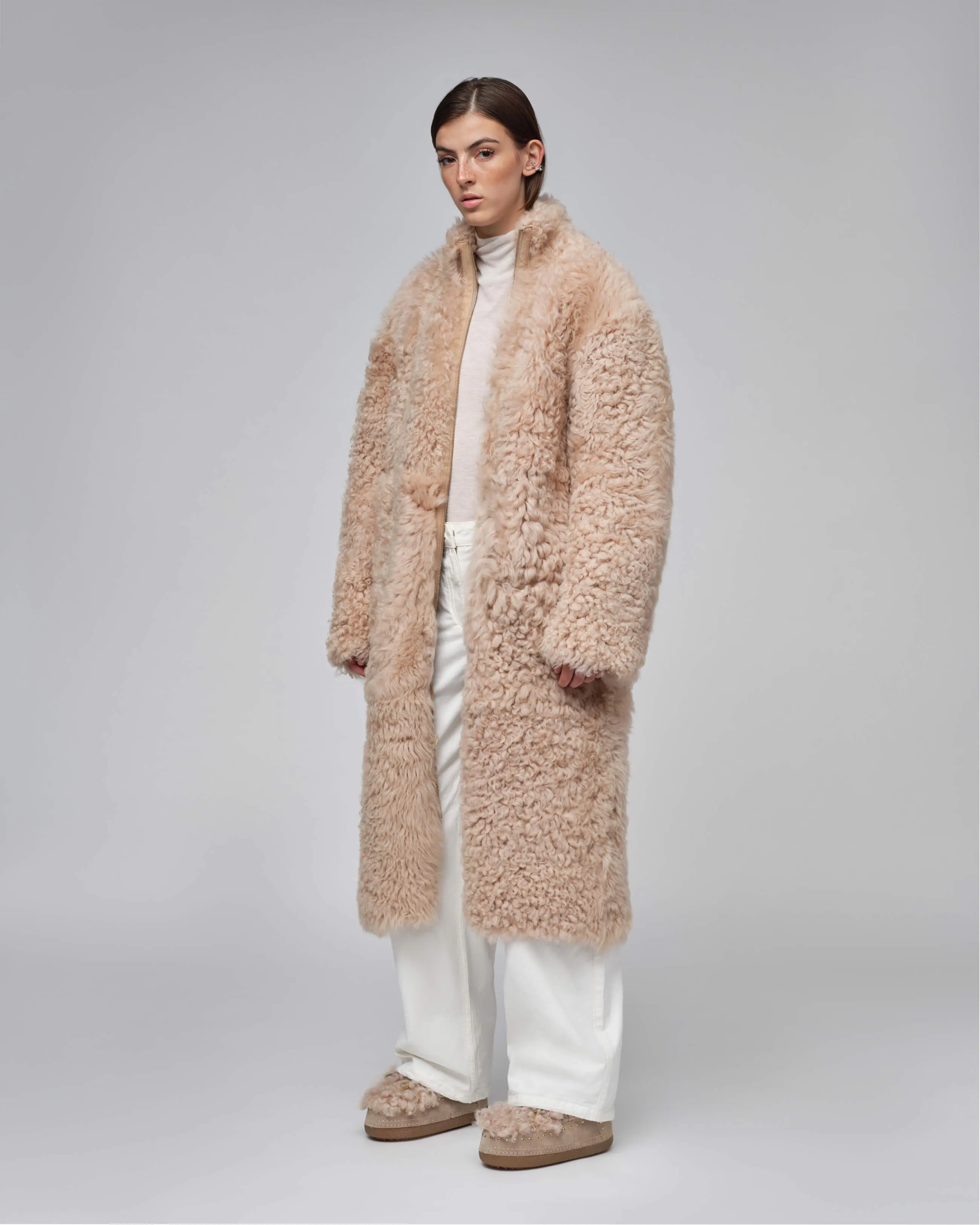  INUIKII Shearling Coat Beige 