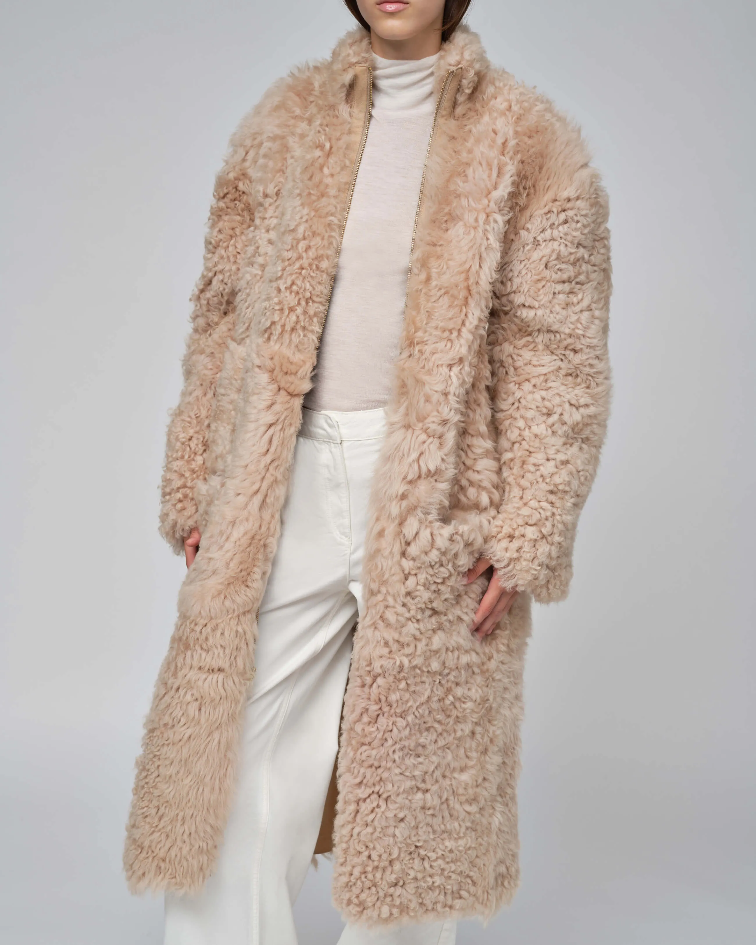  INUIKII Shearling Coat Beige 