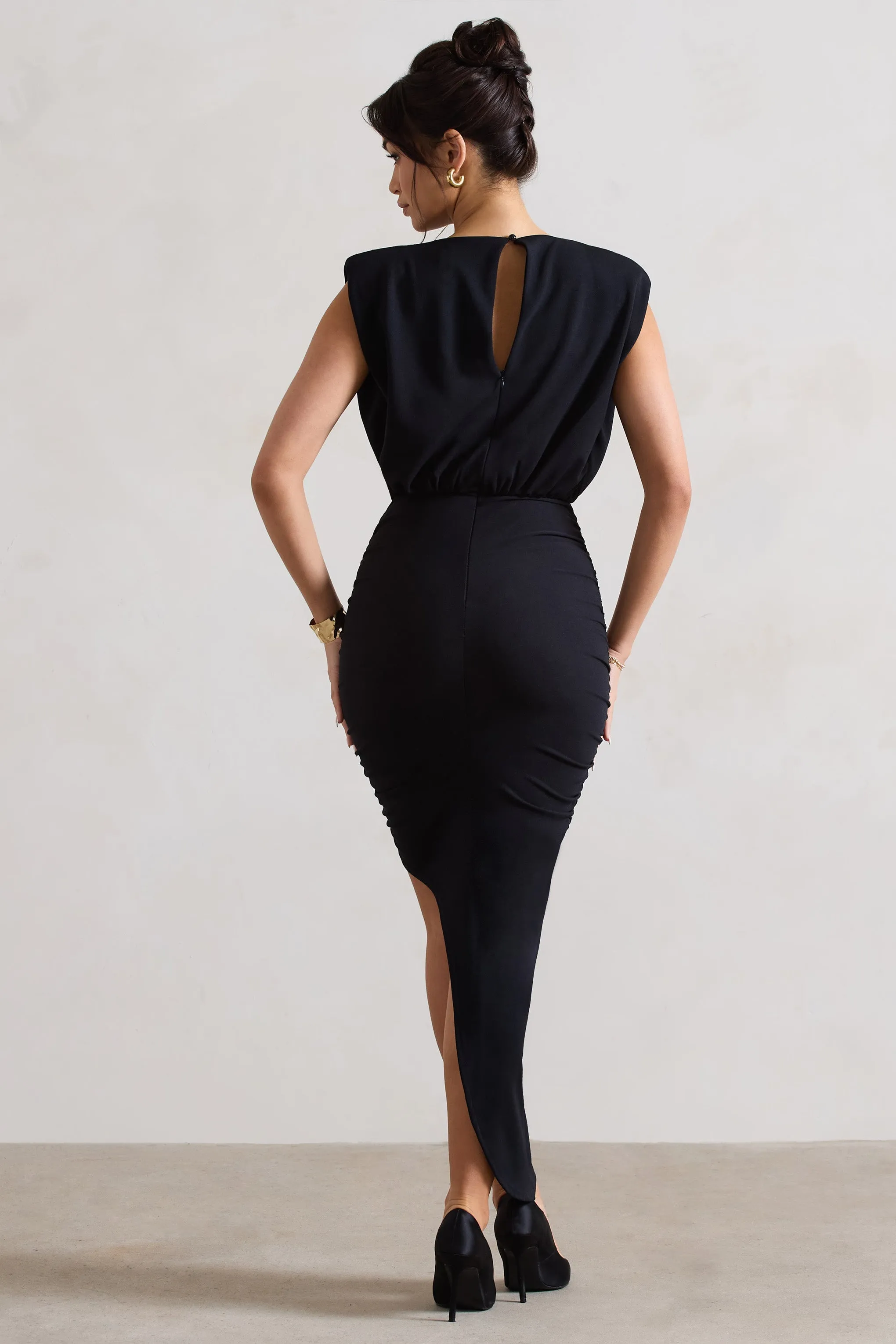 Jennifer | Black Sleeveless Maxi Dress With Asymmetric Hem