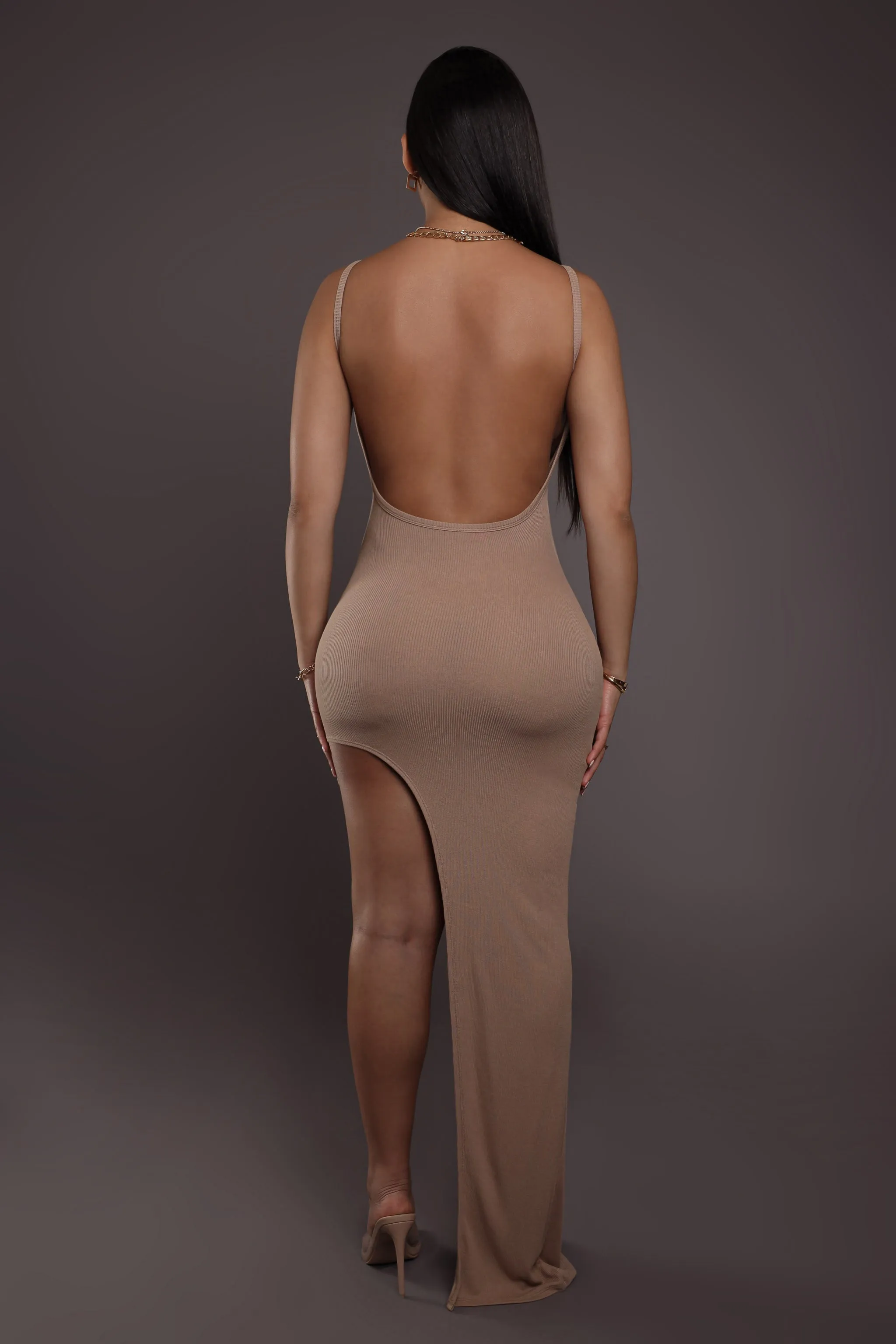 Just For You High Slit Maxi Dress - Mocha