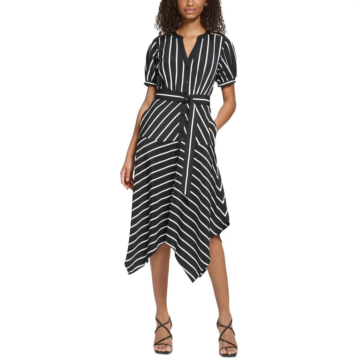 Karl Lagerfeld Paris Womens Crepe Striped Shirtdress