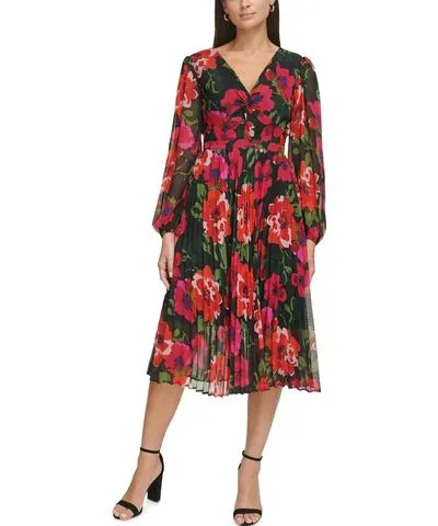 kensie Womens Floral Midi Cocktail And Party Dress