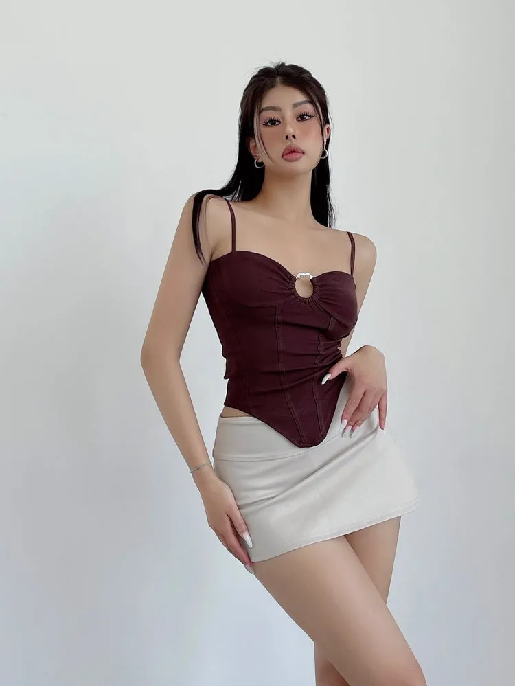 Kiara Solid Color High Waist Slim Side Slit Mini Skirt