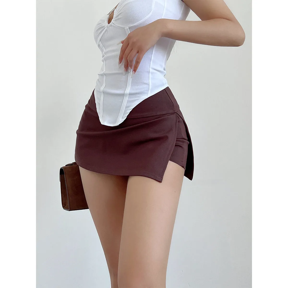 Kiara Solid Color High Waist Slim Side Slit Mini Skirt