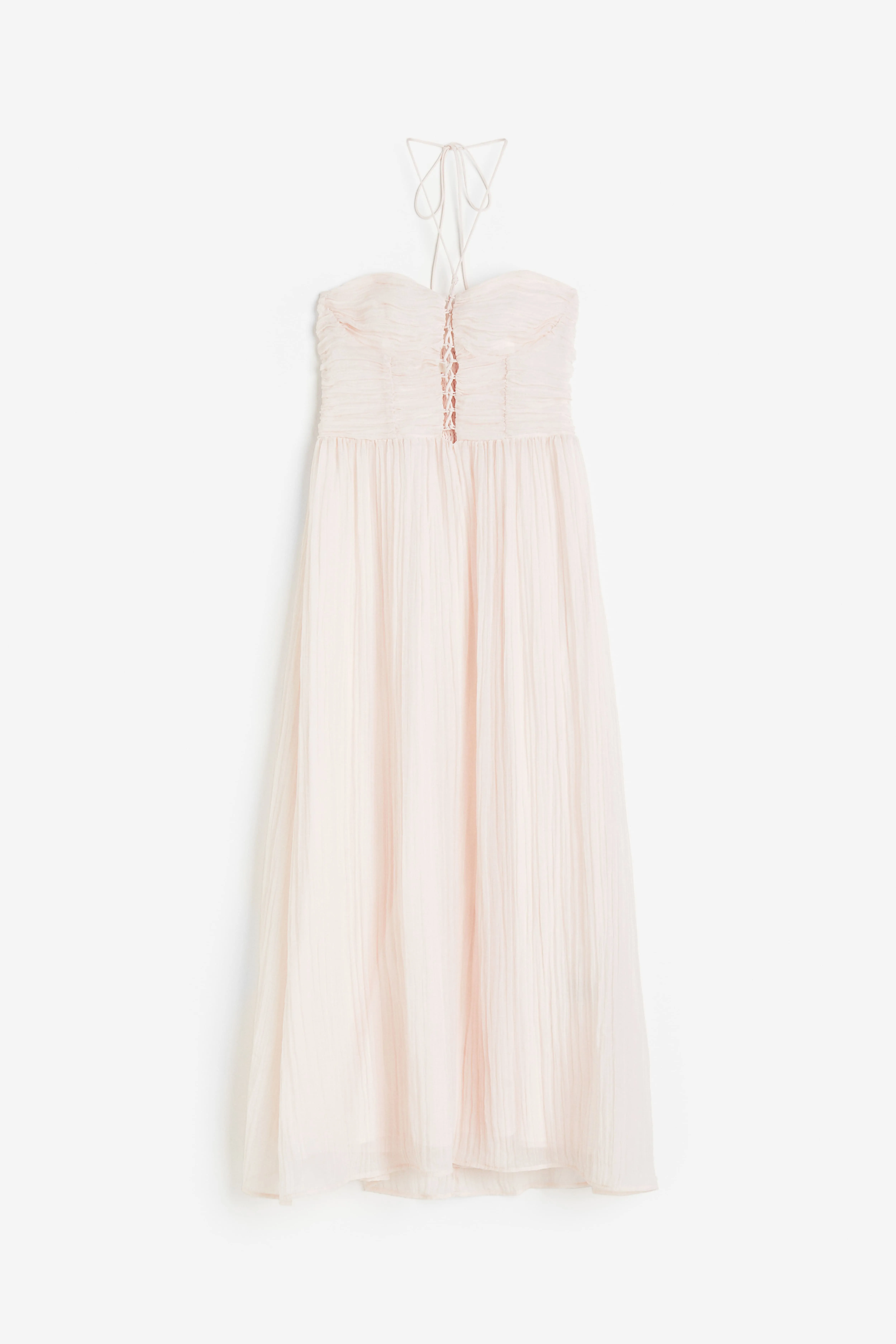 Lacing-detail maxi dress - Halterneck - Sleeveless - Powder pink - Ladies | H&M GB