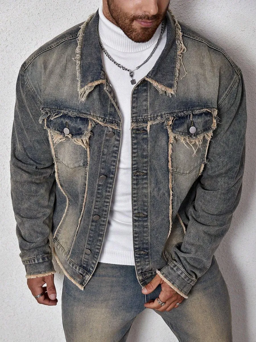 Lapel Pocket Retro Casual Denim Jacket