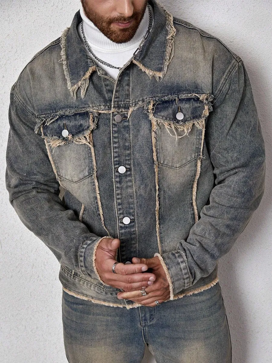 Lapel Pocket Retro Casual Denim Jacket