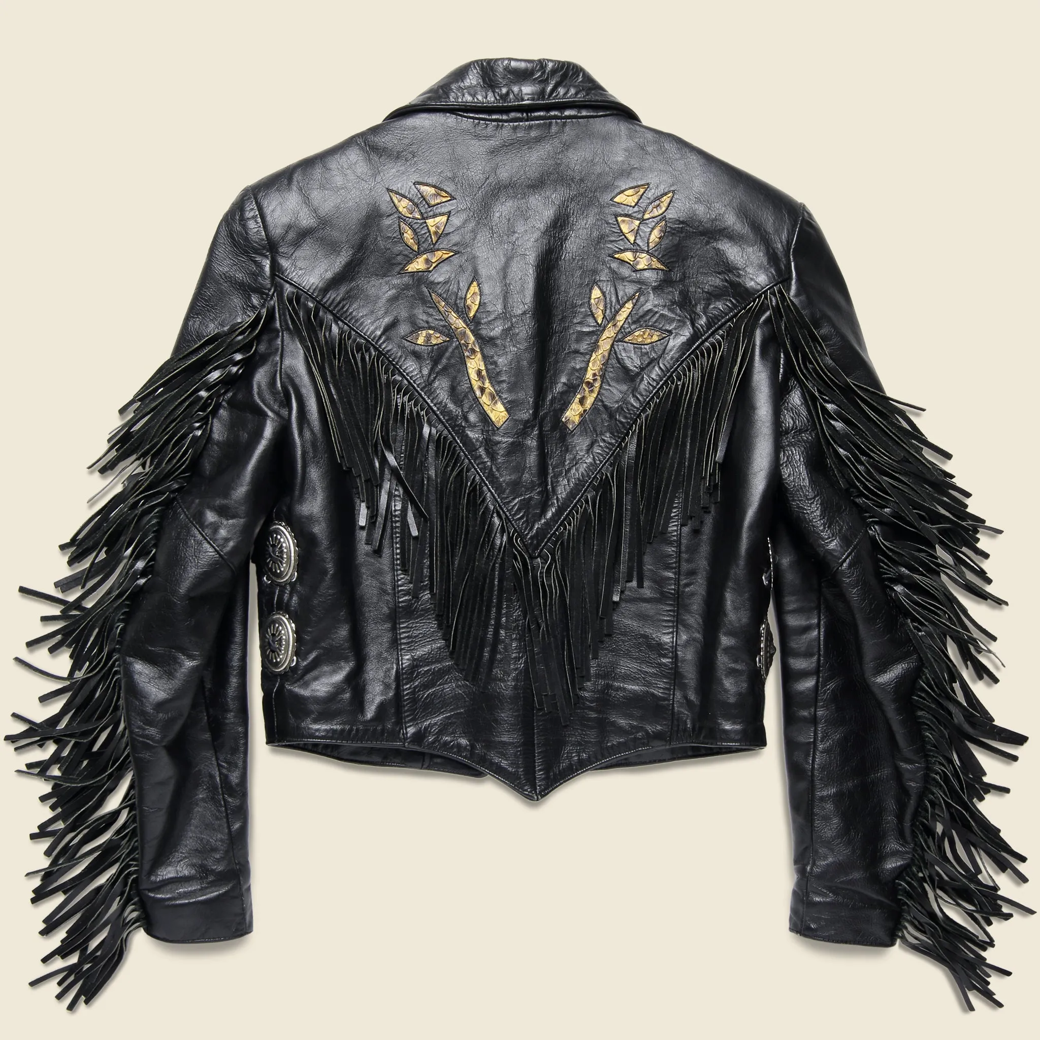 Leather Rider Concho & Tassle Biker Jacket - Black