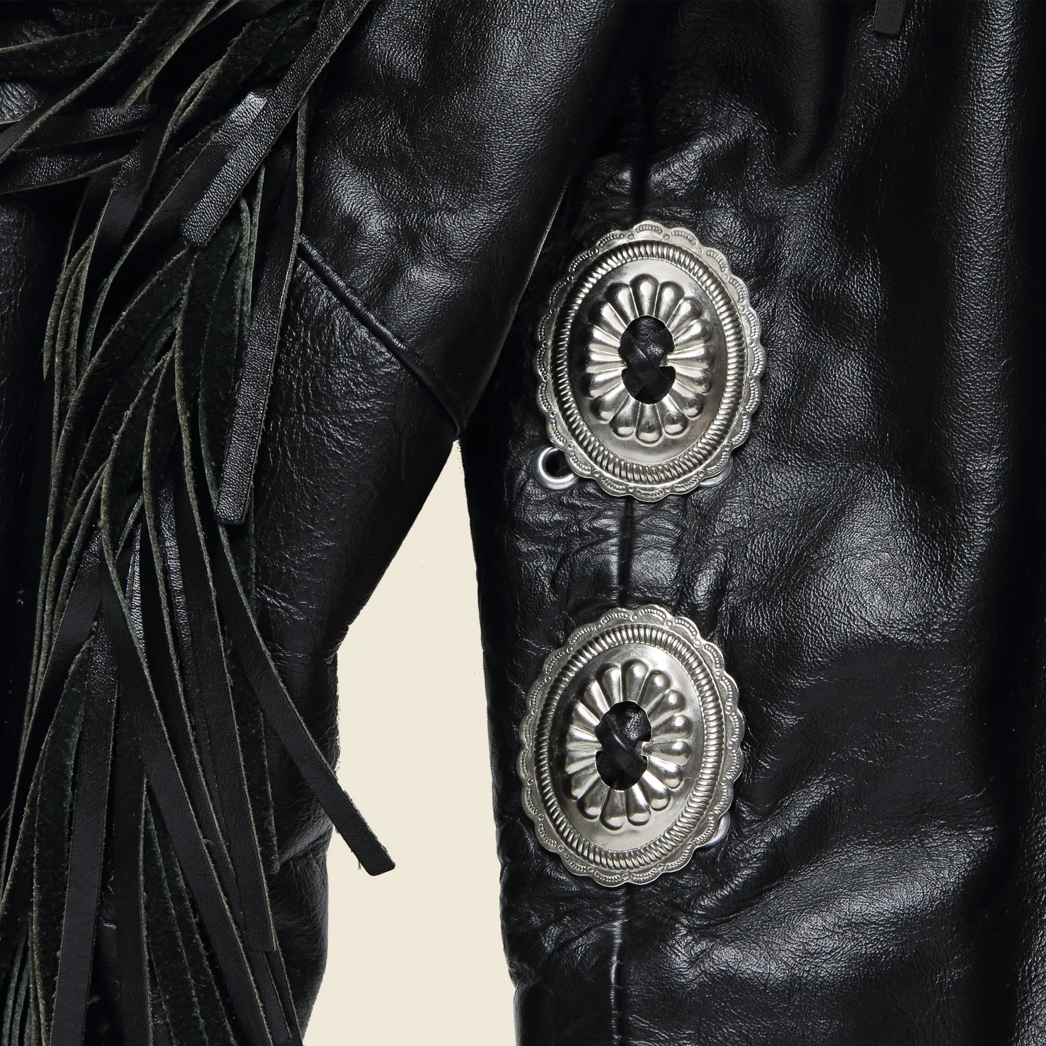 Leather Rider Concho & Tassle Biker Jacket - Black