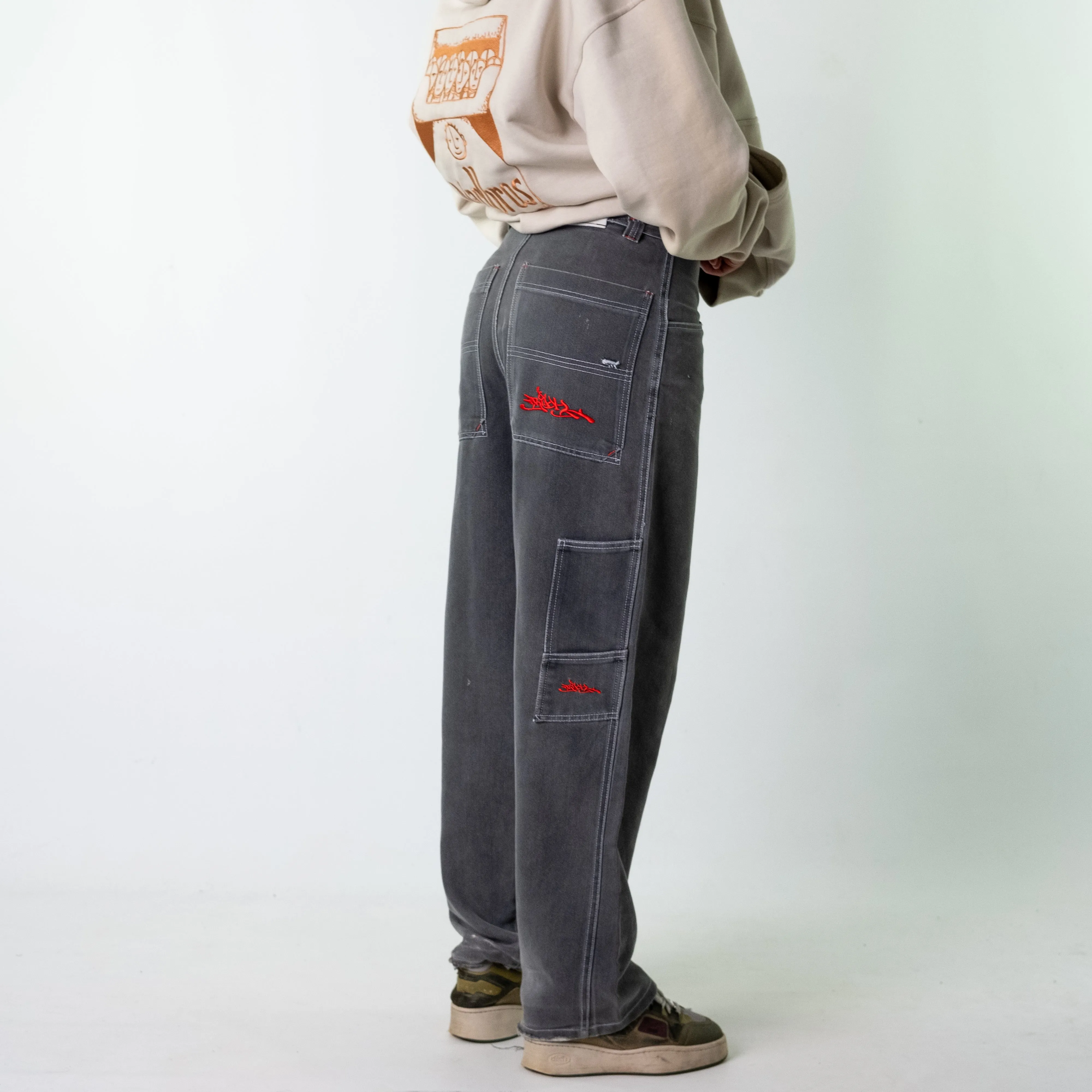 Light Grey 90s Baggy Hip Hop  Cargo Skater Trousers Pants Jeans (30x31)