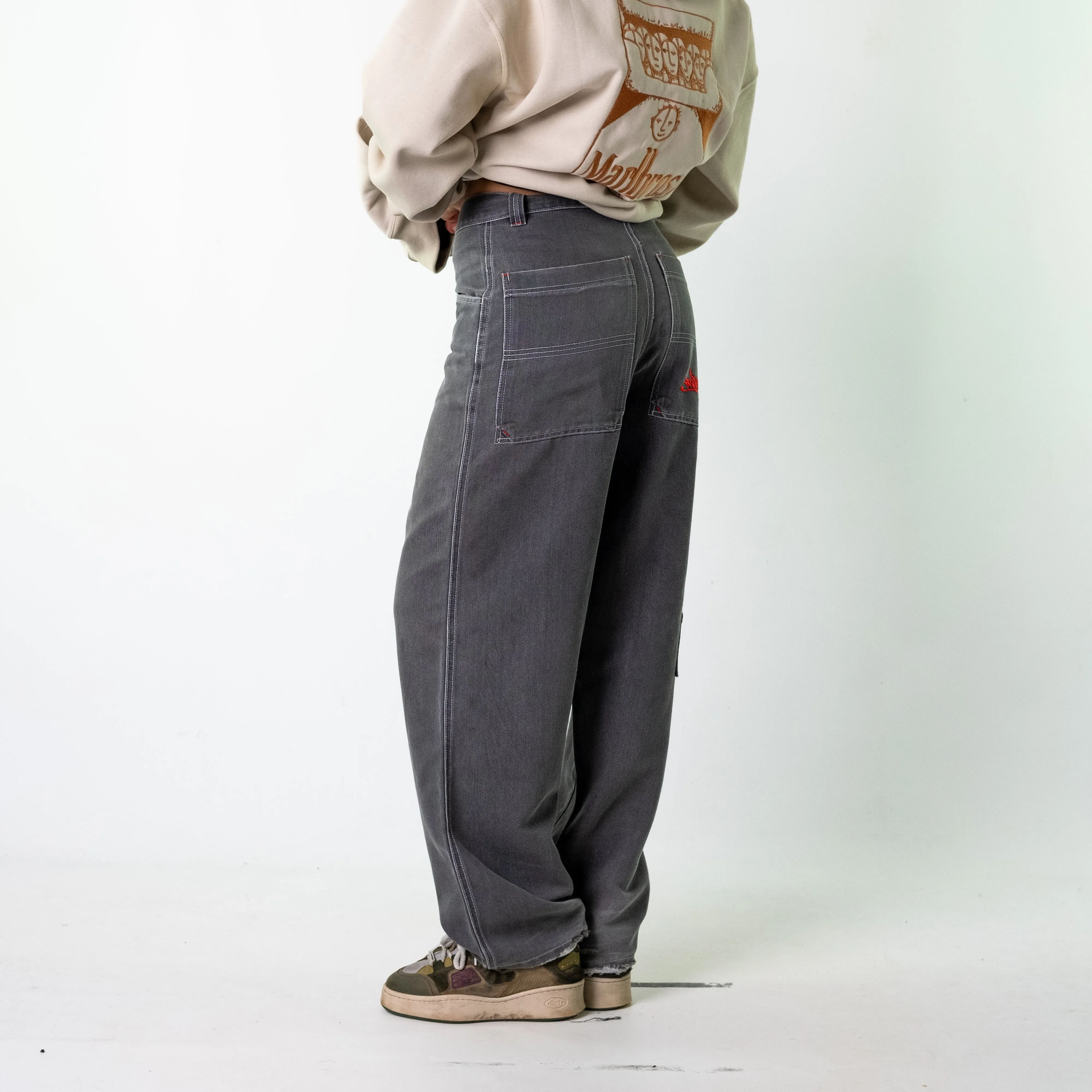 Light Grey 90s Baggy Hip Hop  Cargo Skater Trousers Pants Jeans (30x31)