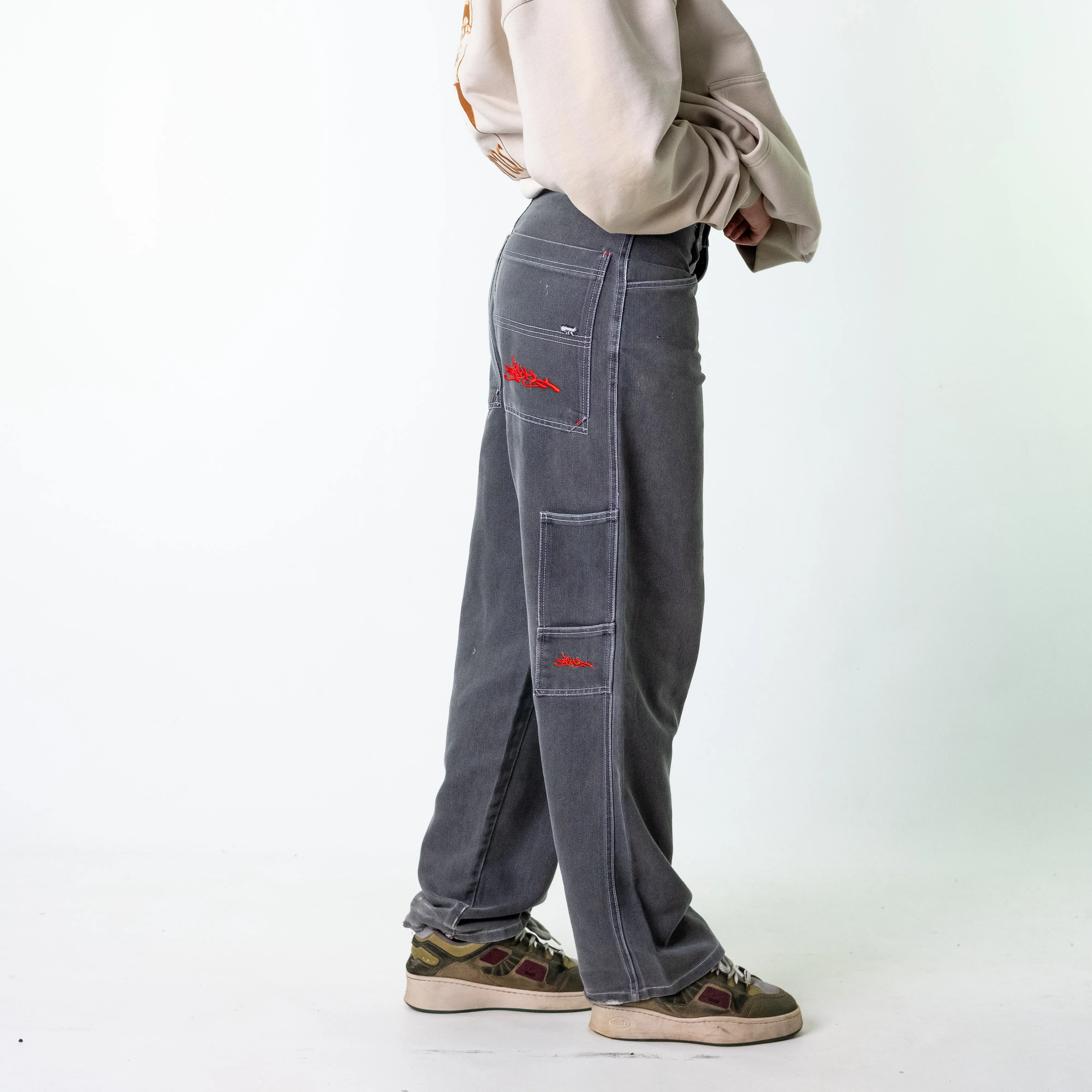 Light Grey 90s Baggy Hip Hop  Cargo Skater Trousers Pants Jeans (30x31)