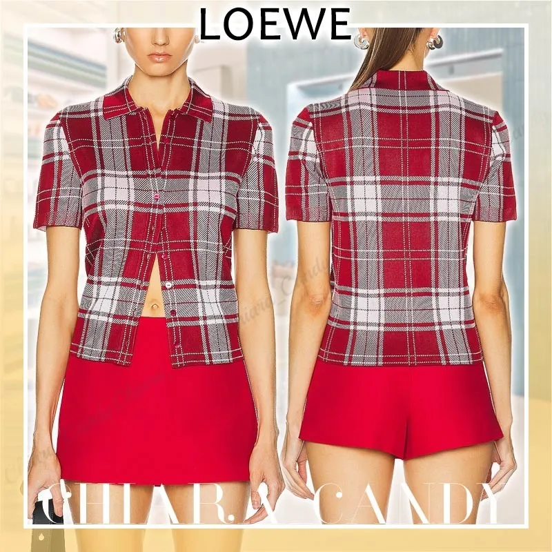 LOEWE  |Tartan Casual Style Silk Short Sleeves Party Style